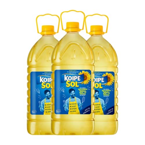 Aceite de Cocina Koipe Sol Girasol Alto Oleico Garrafa 5 L (Caja de 3 Garrafa de 5 L)