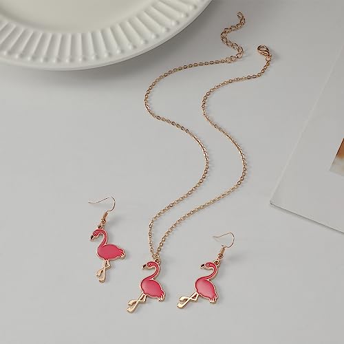 COLORFUL BLING Pink Flamingo Dangle Drop Earrings Hawaiian Tropical Animal Bird Earrings Necklace Jewelry Set Bohemian Summer Beach Jewelry Gifts4