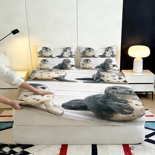 Drap housse phoque 3D microfibre bois blanc et protège-matelas 90x200cm