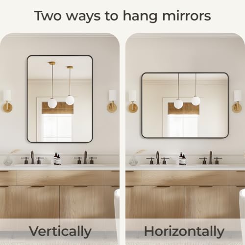 Image of USHOWER Black Bathroom Mirrors for Over Sink 30 x 40 Inch, Metal Frame Rectangle Vanity Mirror, Modern Farmhouse, Wall Mounted for Bedroom, Living Room, Entryway Remodel & Upgrade
