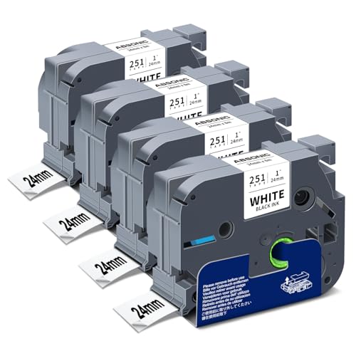 24mm 0.94 Laminated White Label Maker Tape Compatible for Brother TZe-251 P-Touch Label Tape TZe251 TZ-251 Black on White 1 Inch TZe Tz Tape Work for Brother PT-D600 PT-D610BT PTP700 PTP710BT 4-Pack