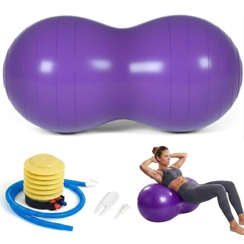 Peanut Ball for Kids Therapy Anti-burst Exercise Ball With Pump 90x45cm Yoga Ball Gym Quality Fitness Ball for Pregnancy Birth Exercise Physical Therapy for Child Training Women Men (Purple)