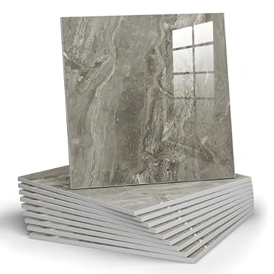 Chejiaye 10pcs Marble Peel and Stick Backsplash Waterproof Washroom Wall Panels, Peel and Stick Tile, PVC Wall Panels for Kitchen (Grey Marble Tiles, 11.8" x 11.8" x2.5MM x 10Pack)