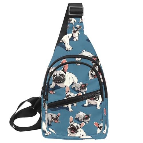 Mochila cruzada de bulldog francés blanco que alivia el peso en hombros al viajar y correr