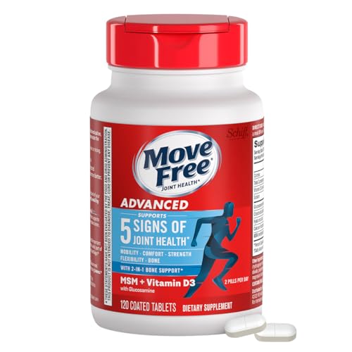 Move Free Advanced Glucosamine Chondroitin MSM + Vitamin D3 Joint Support Supplement, Supports Mobility Comfort Strength Flexibility & Bone + Immune Health - 120 Tablets (40 servings)*
