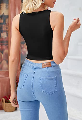 LAOLASI Womens Summer Tank Tops 2023 Sleeveless Halter Neck Racer Back Slim Fit Crop Tops Stretchy Double Lined Shirts - Image 4