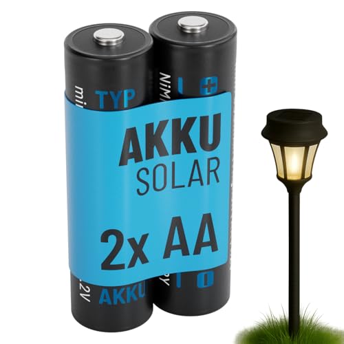 ABSINA 2X Bateria Recargable Solar AA 800mAh 1.2V NiMH   Pilas Recargables AA para Luces solares   Baterias solares AA de Baja autodescarga   Pilas AA Recargable   Baterías solares   Solar Battery