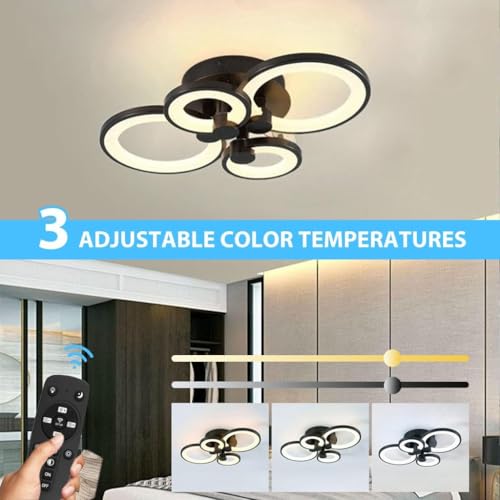 Image of 36W Dimmable Chandelier Lights for Ceiling, 3-Color Round LED Ceiling Lights with Remote Control, Flush Mount Fancy Lights Fixture with 4 Rings for Living Room, Bedroom (2800-6000k)