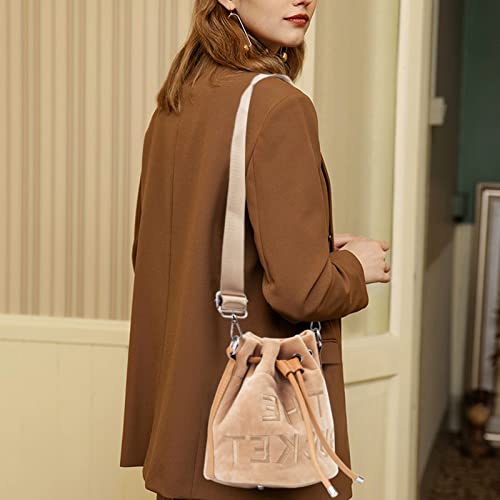 Jbb Women's Bucket Bag Shoulder Hobo Bags Velvet Crossbody Mini Purses Drawstring Tote Handbag Khaki #TOP1