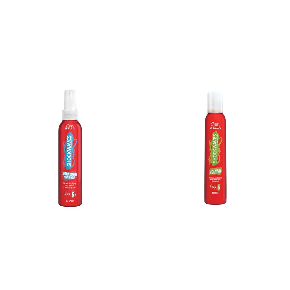 Wella Shockwaves Ultra Strong Power Hold Gel Spray, 150ml & Shockwaves Volume Mousse, 200ml
