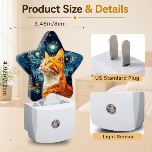 Image of Star Night Light Plug in, Starry Sky Cat Dusk to Dawn Sensor Night Light, Soft Glow Lamp for Kids Bedroom Nursery Hallway Bathroom, Energy Saving Compact Design