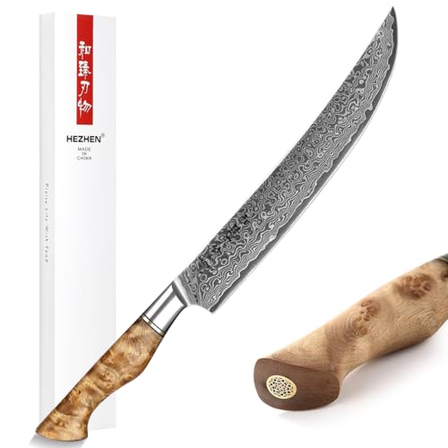 HEZHEN Master Series 25,6 cm cuchillo de talla forjado 67 capas acero damasco afilado Figaro sicómoro mango de madera caja de regalo