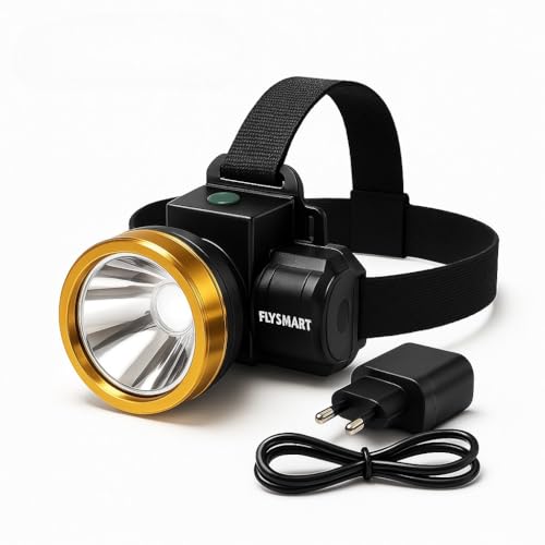Image of Flysmart 50W Battery Powered Heavy Duty LED Head Lamp Searchlight - Long Range, High-Intensity Spotlight for Outdoor & Professional Use