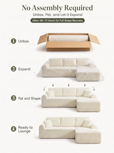 Image of KEIKI 109 inch Corduroy L-Shaped Sectional Sofa with Left Chaise, White