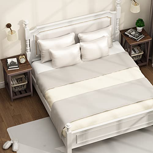 Choochoo Farmhouse End Table, Rustic Vintage End Side Table With Storage Shelf For Small Spaces, Nightstand Sofa Table For Living Room, Bedroom Espresso 2 Pack #TOP1