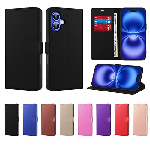New Horrizon For iPhone 16 Case PU Leather Wallet Flip Cover with 3 Card Slots Kickstand & Magnetic Closure Shockproof Protective Phone Case for iPhone 16 6.1 Black Lifetime Support