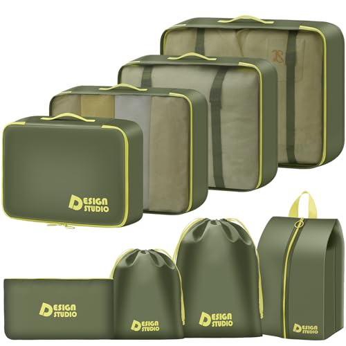 MOFELON Koffer Organizer Set- 8 Teilige, Packing Cubes, Suitcase Organizer, Travel Packtaschen für Koffer, Reise Organizer Set mit Kleidertaschen Schuhbeutel Wäschebeute, Reise Gadgets-Grüner