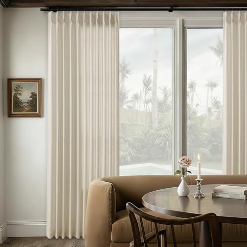 DUKIYO 72 x 96 Inch Pinch Pleated Linen Curtains Greyish Beige Semi Sheer