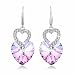 PLATO H Heart Drop Earring Heart Shape Earring Love Heart French Hook Drop Dangle Earring with Swarovski Crystals, Woman Fashion Heart Earring, Purple Crystal Heart Earrings