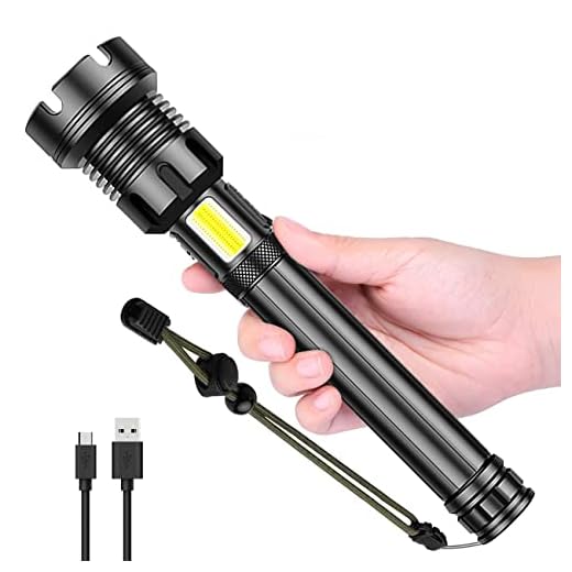 Spriak Rechargeable LED Flashlight High Lumens,Brightest Tactical Flashlight, Side Worklight, 7Modes Zoomable High-Power Flashlight&USB Rechargeable for Camping Emergency