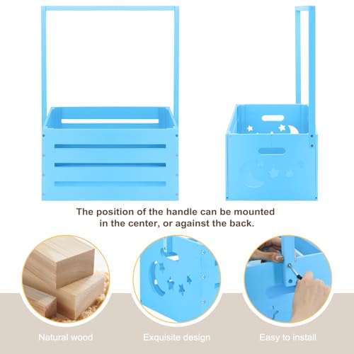 Image of Wooden Baby Shower Crate Closet, Baby Shower Basket with Handle & Rack Hangers & Garland & Letter Cards Wooden Crate for Baby Shower Gifts Toy Storage Box Welcome Newborn Parents Party - Blue
