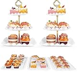 5 Pcs Dessert Table Display Set - 2 Pcs 3-Tier Dessert Display Stands & 3 Pcs Serving Tray - Dessert Trays Dessert Stands Treat Table Displays Set for Tea Parties,Birthdays & Baby Showers