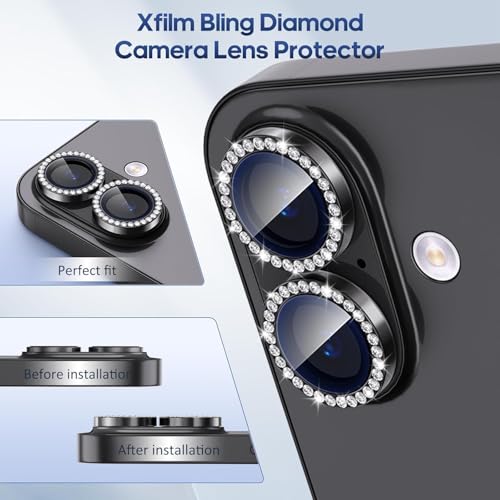 Image of for iPhone 17 Camera Lens Protector Bling, Individual Diamond Metal Ring with 9H Hardness, Scratch-Proof Camera Screen Protector, Stylish Accessories, Case Friendly (Black)