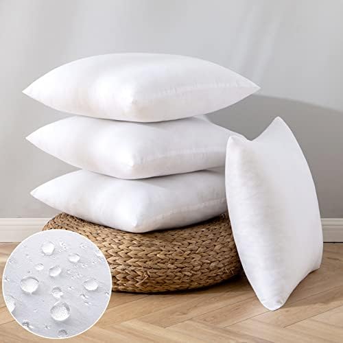 EMEMA Waterproof Cushion Inserts Outdoor 20x20 Inch Square Pillow Inner Accessories Set of 4 for Sofa Bed Cushion Cover Pillow 50x50 cm White Warm Decorative