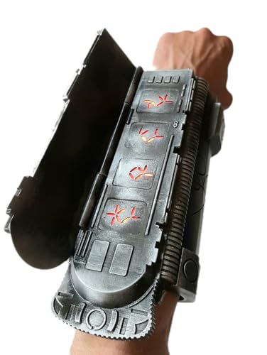 Predator Bomb Gauntlet Wrist Computer Gauntlet arm Bracer of Jungle Predator Left Hand with LEDs,Painted Weathered (SilverBlack Weathered, Standard 28.5cm)