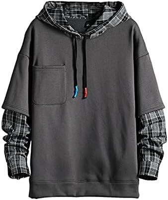 GURUNVANI Fashion Hoodies Men's Color Block Pullover O-Neck Hooded Sweatshirt Patchwork image 5