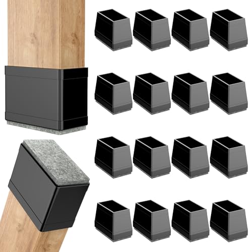 Rectangle Chair Leg Protectors for Hardwood Floors 16 PCS Silicone Covers to Protect Wood Tile Floors Felt Pads Furniture Leg Caps Reduce Noise. Easy to Move.(Black 1 x 2 Inch Rectangle)