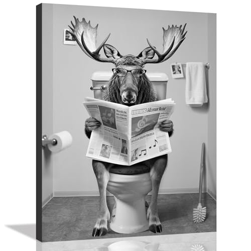 DAZZLING BEAUTY Moose Canvas Wall Art Funny Moose Sitting on