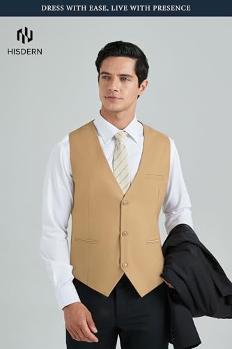 Image of HISDERN Mens Suit Vest Business Casual Dress Waistcoat Vest Solid Color Formal Wedding Vests for Suits or Tuxedo