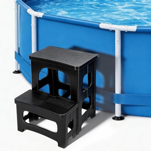 Universaltreppe für Hot Tub- 2 Stufen Faltbare Whirlpooltreppe- Anti-Rutsch Einstiegshilfe Pool- Wasserfest Tritthocker- Tragbar Stufe für Whirlpool- Poolleiter für den Außenbereich Innenbereich