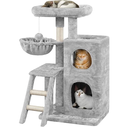 Yaheetech Árbol de Escalada para Gatos con Escalera, Torre de Gatos Grandes Gris Claro 94 cm