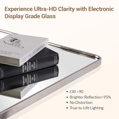 Image of ANDY STAR 48x36 Inch Chrome Mirrors for Bathroom, Chrome Bathroom Vanity Mirror, Rounded Rectangle Mirror, Anti-Rust SUS304, Seamless Tube Metal Frame, 1'' Deep Wall Mounted Vertically /Horizontal
