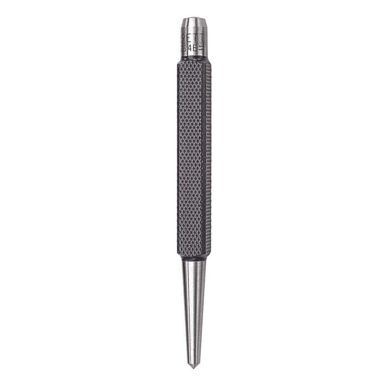 Starrett Steel Center Punch with Square Shank and Knurled Finger Grip - Hardened and Tempered, 4-1/4 Length, 5/32 Diameter Tapered Point, 3/8 Square Thickness – 264E