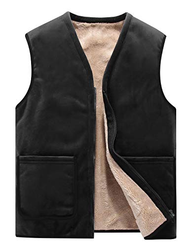 Flygo Mens Winter Sherpa Fleece Lined Vest Sleeveless Zip Up Warm Outdoor Travel Vest Jacket