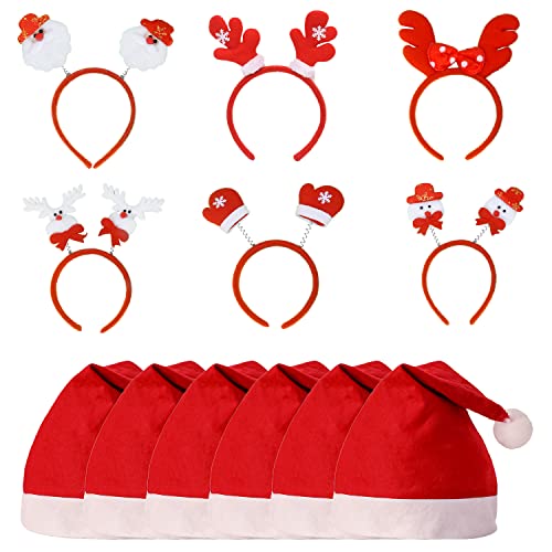 6 Diademas Navideñas y 6 Gorro de Papá Noel Navideño, Sombreros de Santa, Iadema Fiesta de Navidad, Accesorios de Navidad Diademas de Navidad, Disfraces Navidad, Decoraciones De Fiesta De Navidad Cover