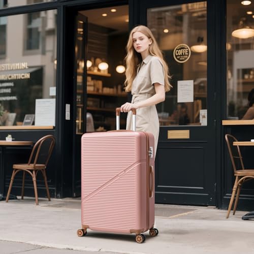 Image of Cosbarn 5 Piece Luggage Sets with Spinner Wheels, Hardshell ABS Suitcase Set with Tsa Lock, Lightweight Hardside Waterproof Travel Suitcases for Men Women, RoseGold (20 inch /24 inch /28 inch)