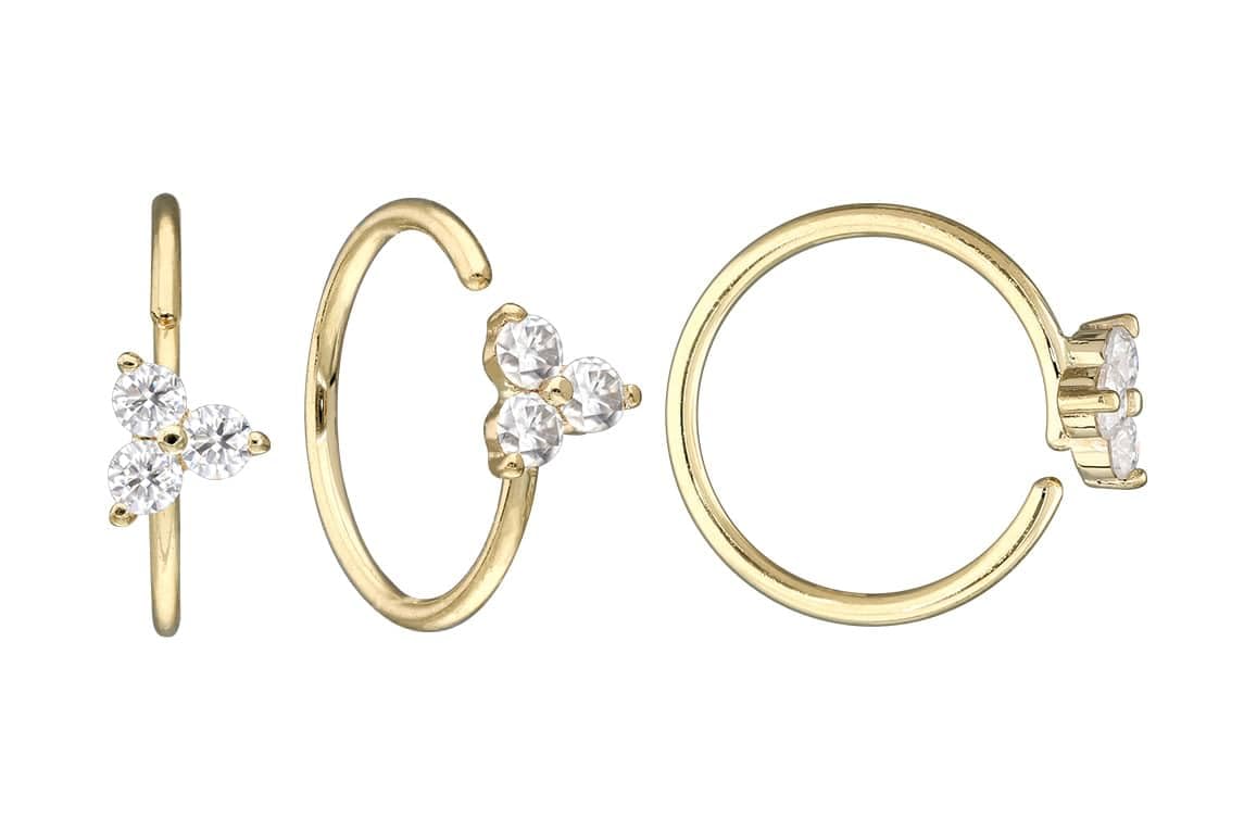 PIERCINGLINE Anillo para la nariz de oro de 14 quilates, diseño de flor de moissanita flexible, oro 585, 14 quilates
