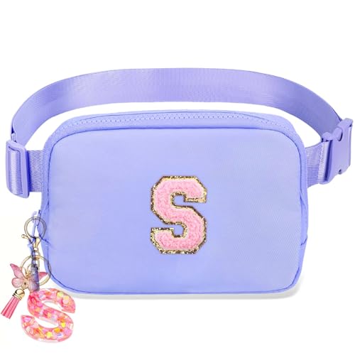 Image of Birthday Gifts for Teenager Girls Kids - Personalized Belt Bag for Girls Women Fashion Waist Packs Trendy Travel Fanny Pack Crossbody Bags with with Initial Letter Patch Cute Stuff Lavender Purple S