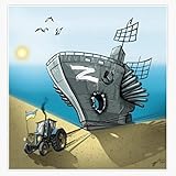 Russian Warship Sunk and Tug by Ukrainian Tractor Bumper Sticker Vinyl Decal 5"