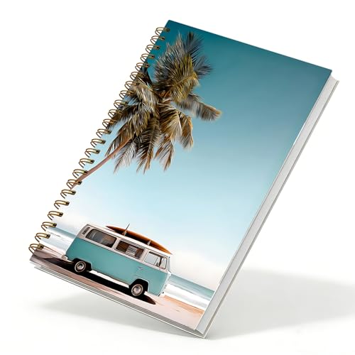 sdfkmlcdl Coastal Beach Surfing Spiral Notebook, Tropical Palm Tree Camper Van Ocean Journal, Surfing Travel Lover Gifts, Summer Beach Scene Hardcover Journal, 5.5x8.3