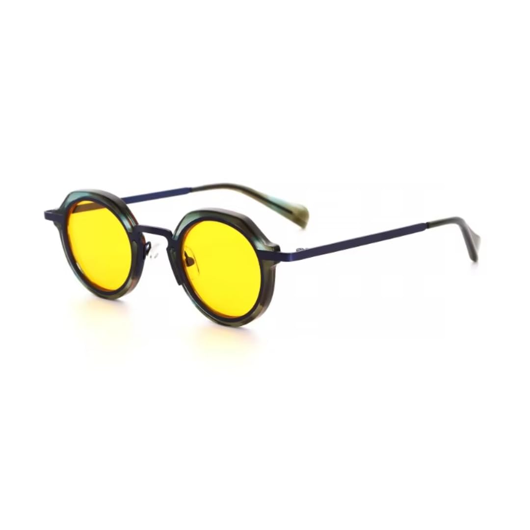 Gafas de sol redondas de estilo vintage punk con montura de acetato y metal de lujo