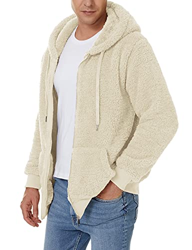 iWoo Men's Fuzzy Sherpa Hoodie Sweatshirt Long Sleeve Full Zip Soft Fleece Jackets Winter Hooded Outwear2