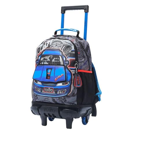 TOTTO   Mochila Escolar con Ruedas, Modelo Racing M, Mochila Mediana, Capacidad 14 L, 2 Compartimentos, 2 Bolsillos para Botella, Protección contra Impactos, Cómodas Correas Ajustables, Color Gris