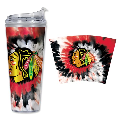 Image of Rico Industries NHL Hockey Team Color Tie Dye 24oz Metallic Acrylic Tumbler with Hinged Lid, Officially Licensed Double Wall Tumbler with Straw