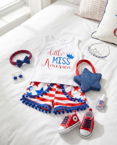 Image of Unique Baby Girls Toddler Big Kid Sleeveless Tank with Pom Pom 2pc Shorts Set Outfit