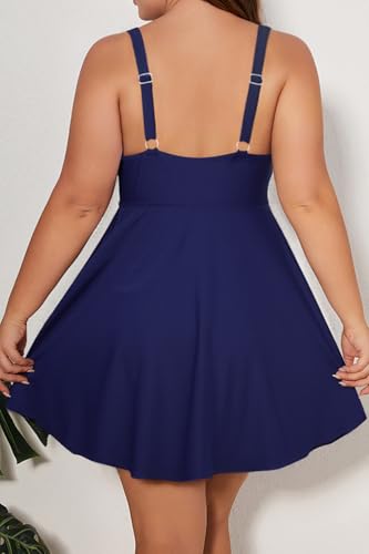 Women's Plus Size One Piece Swimsuit Cover Up Bathing Suits Flowy Swim Dress with Shorts2